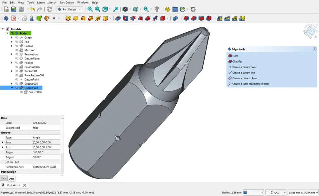 FreeCAD 1.0 Light PartDesign Pozidriv
