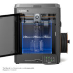 Elegoo Centauri Carbon with the door open showing its 256 x 256 x 256 mm enclosed build volume